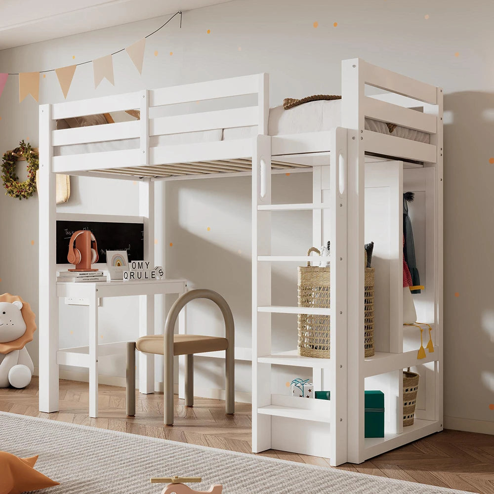 Hochbett mit Schreibtisch und offenem Kleiderschrank Lilla Kids
