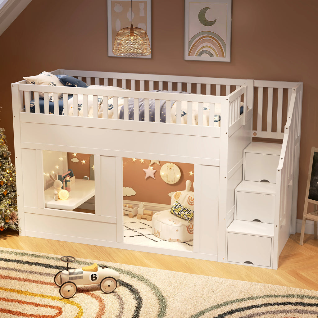 Hochbett mit Treppe und Kleiderschrank 90x200 Lilla Kids