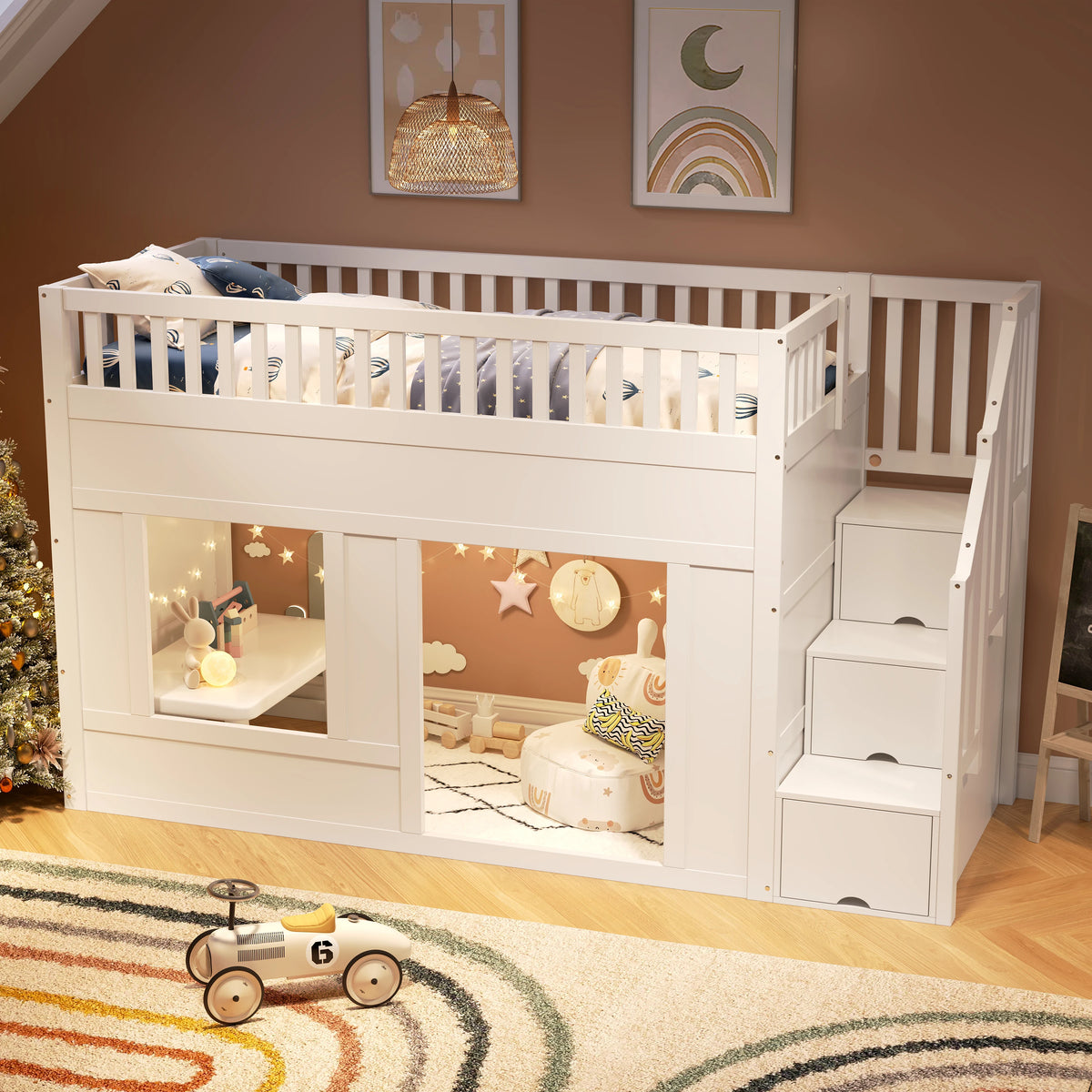 Hochbett mit Treppe und Kleiderschrank 90x200 Lilla Kids