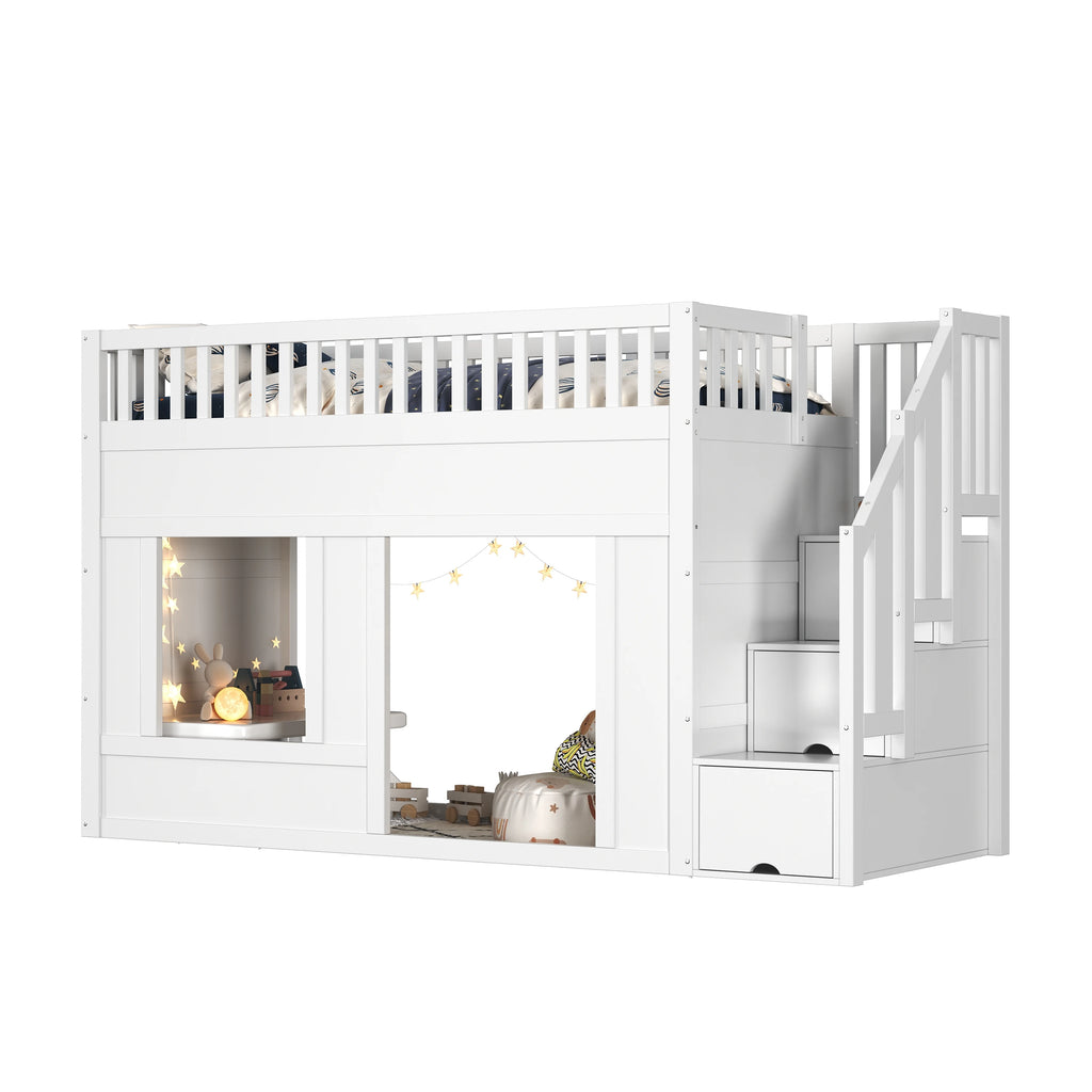 Hochbett mit Treppe und Kleiderschrank 90x200 Lilla Kids