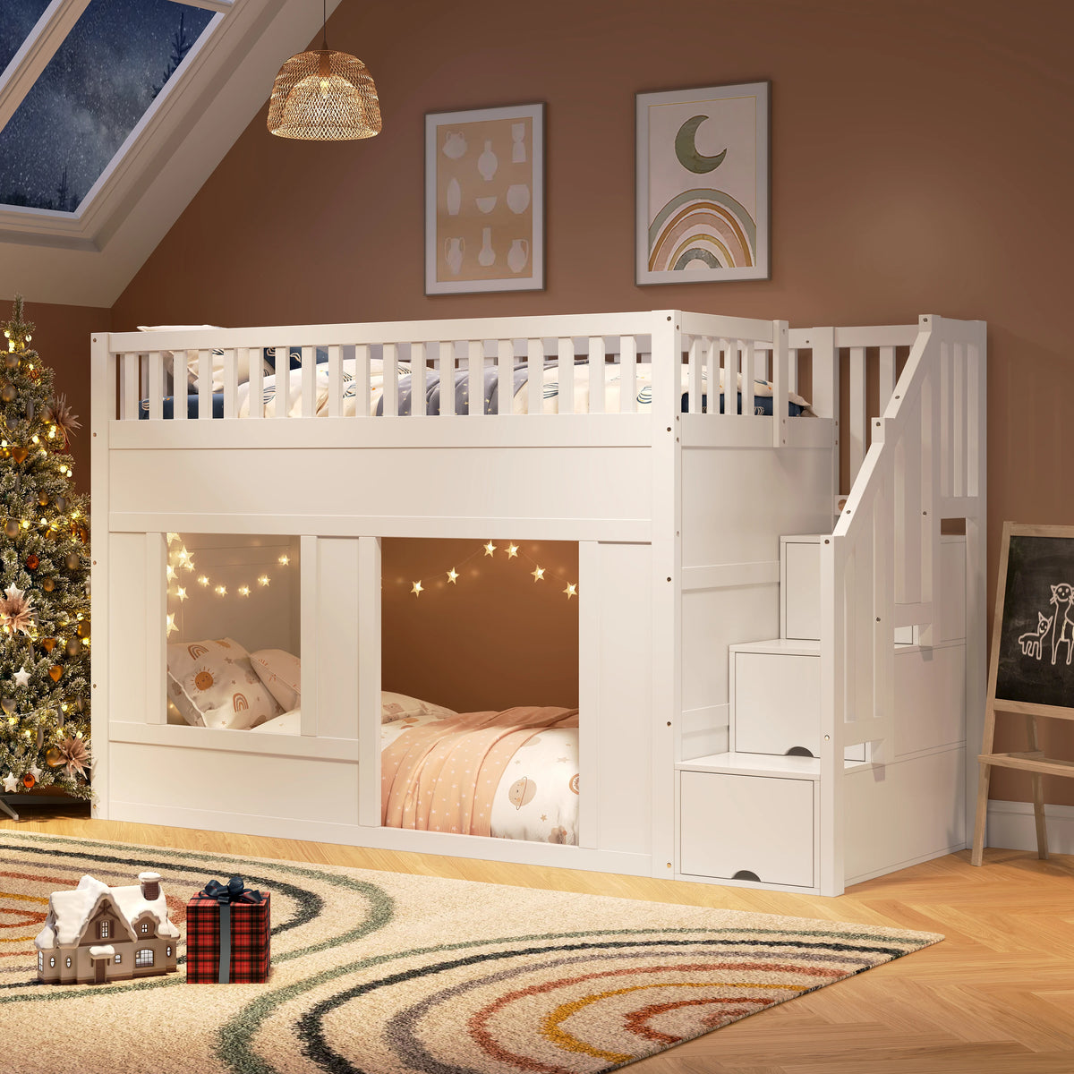Hochbett mit Treppe und Kleiderschrank 90x200 Lilla Kids