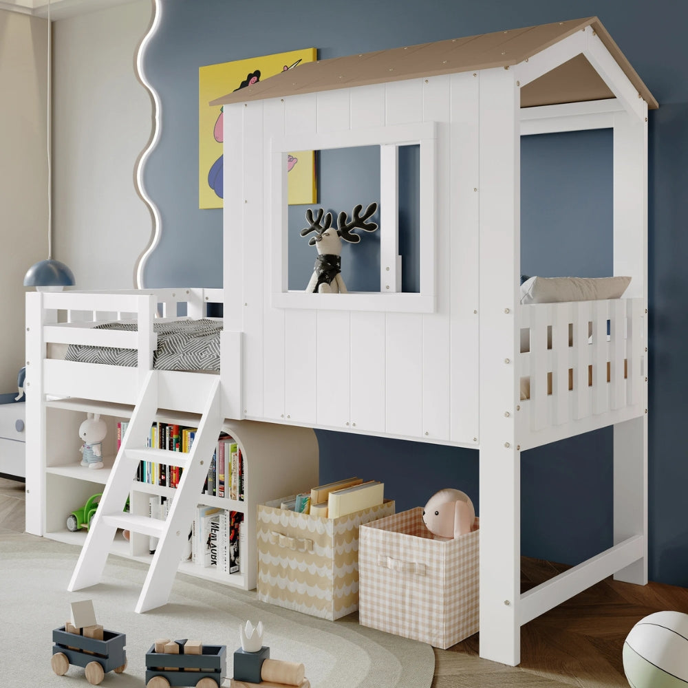 Kinder-Hausbett mit Bücherregal und Tafel Lilla Kids