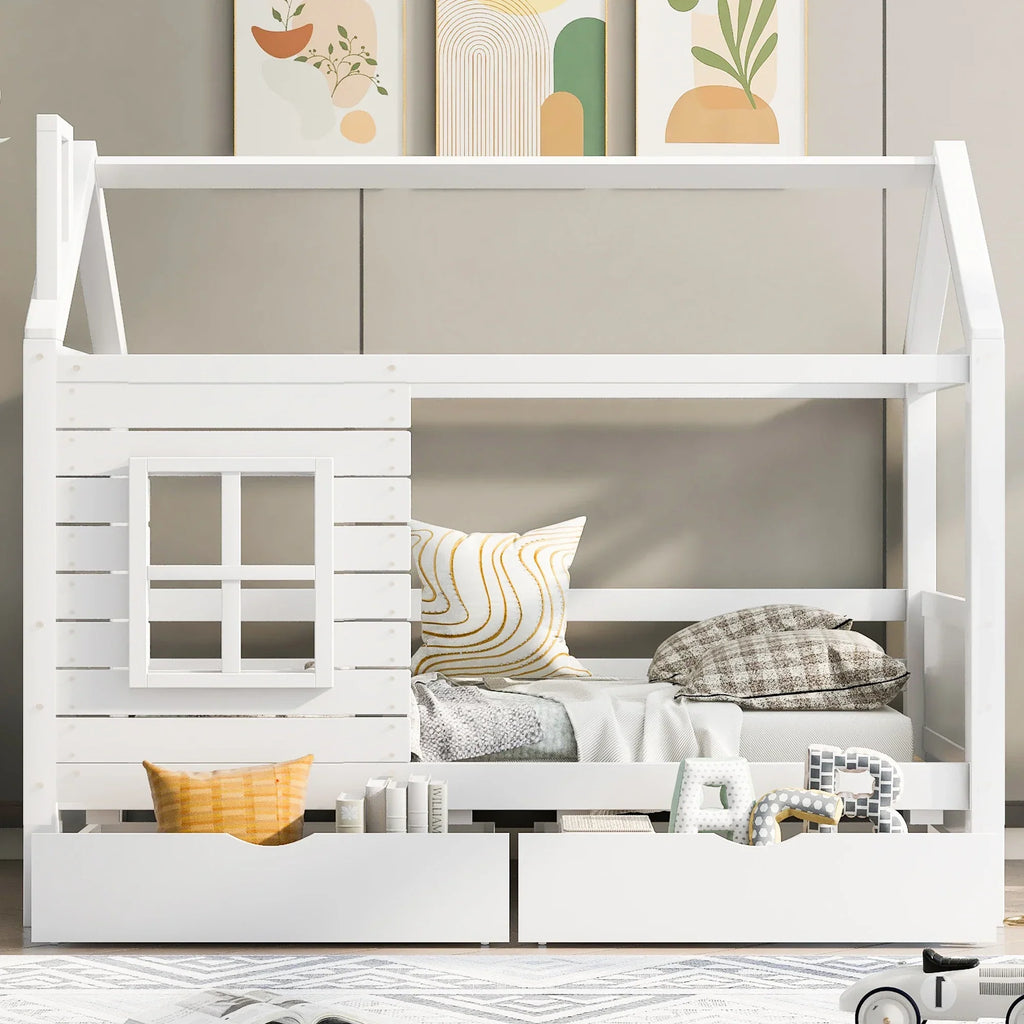 Kinder-Hausbett mit Fenster aus Massivholz Lilla Kids