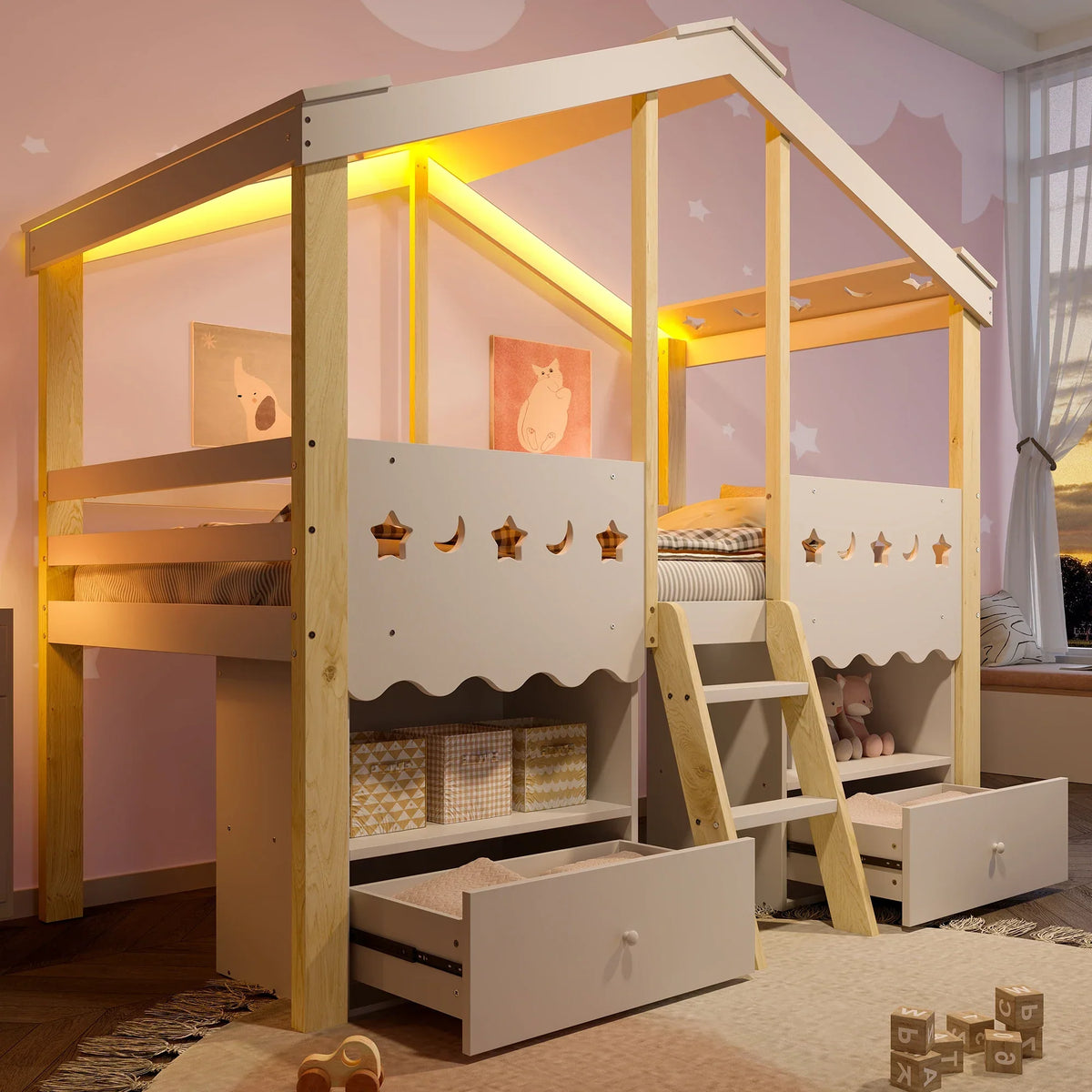 Kinder-Hausbett mit integriertem Stauraum Lilla Kids