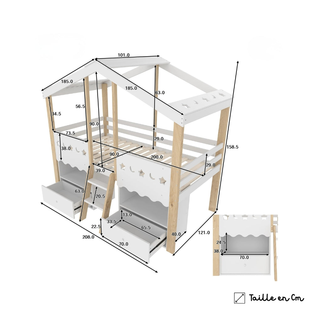 Kinder-Hausbett mit integriertem Stauraum Lilla Kids