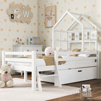 Kinder-Hausbett mit Schublade und Leiter aus massiver Kiefer Lilla Kids