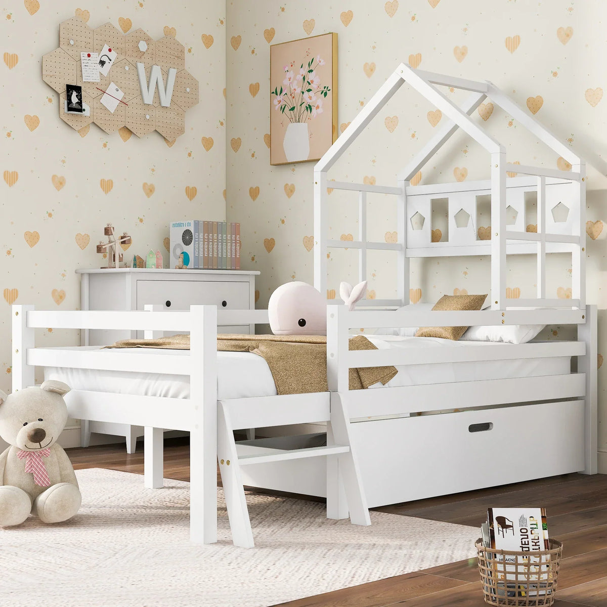 Kinder-Hausbett mit Schublade und Leiter aus massiver Kiefer Lilla Kids