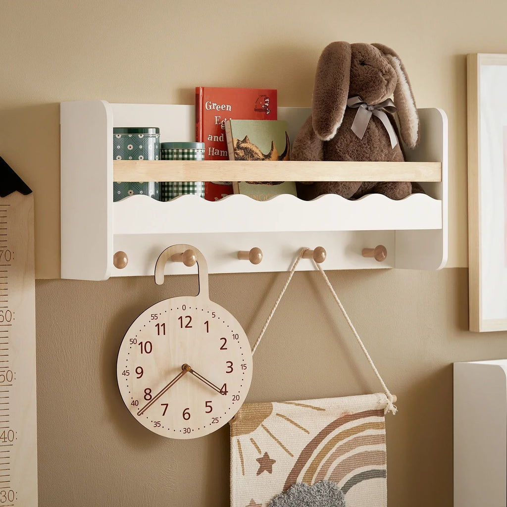 Kinder-Wandregal aus weißem Holz mit Haken Lilla Kids