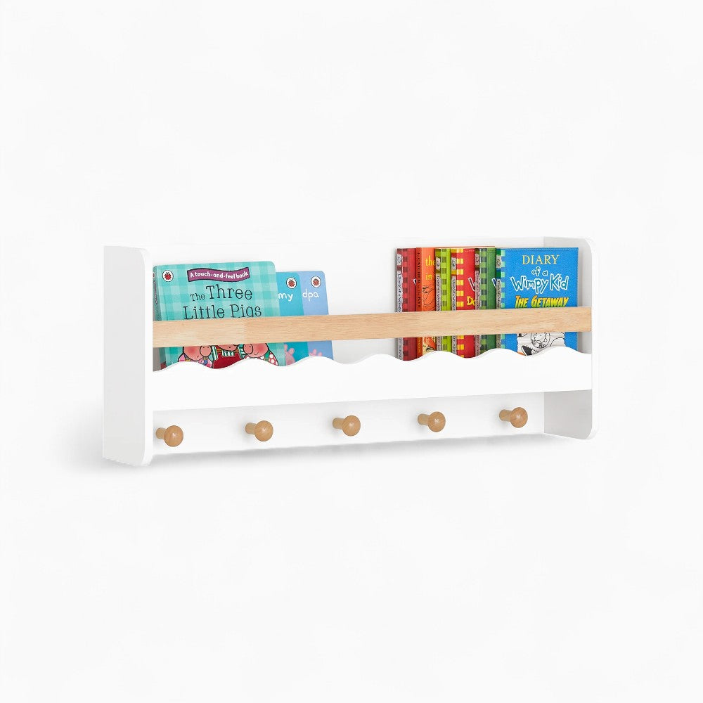Kinder-Wandregal aus weißem Holz mit Haken Lilla Kids