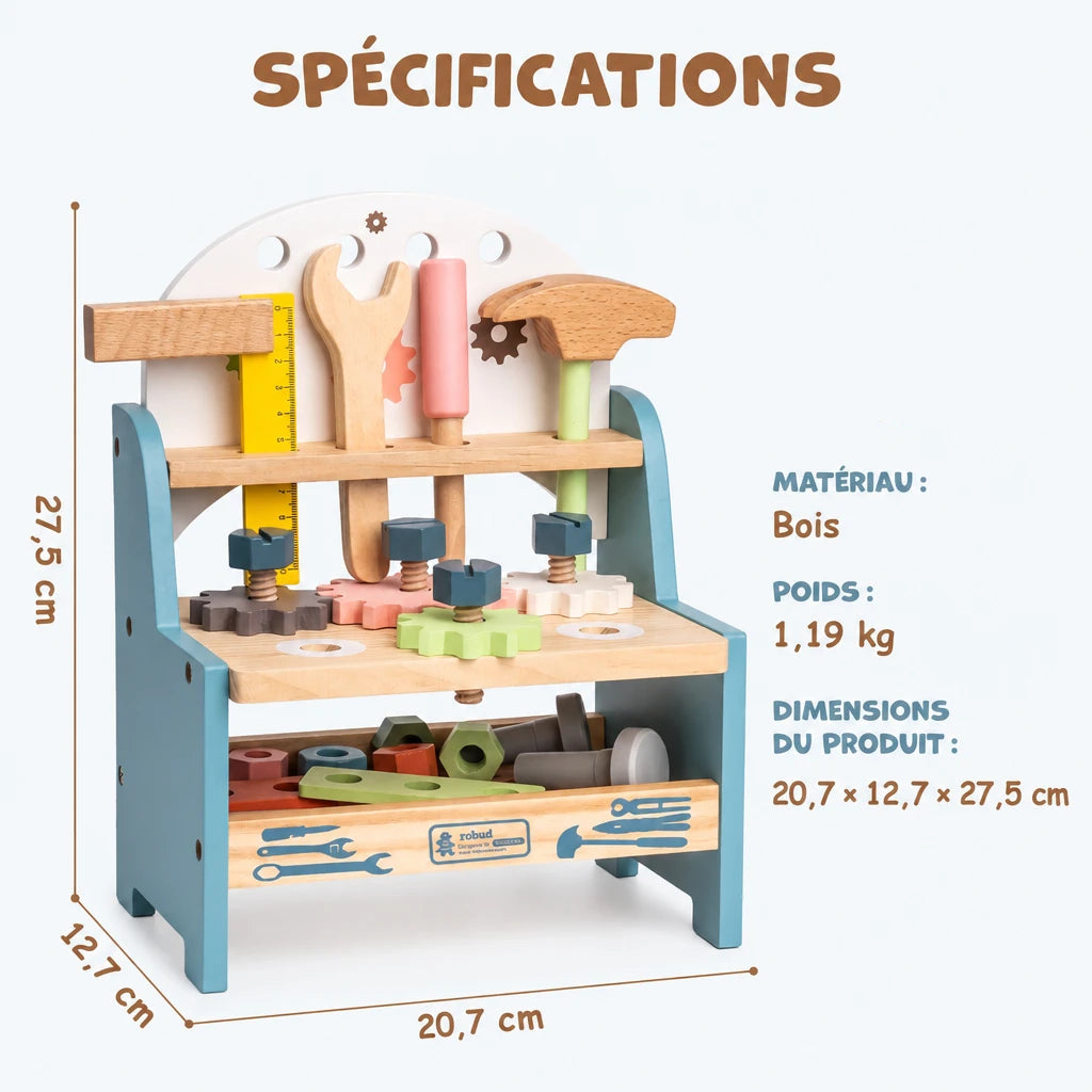 Kinder-Werkbank aus Holz mit Werkzeug Lilla Kids