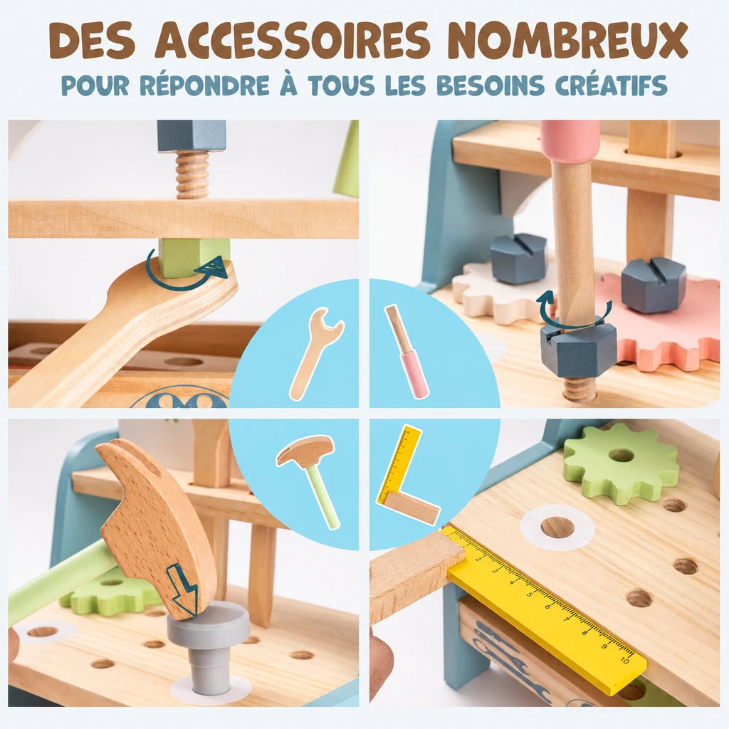 Kinder-Werkbank aus Holz mit Werkzeug Lilla Kids