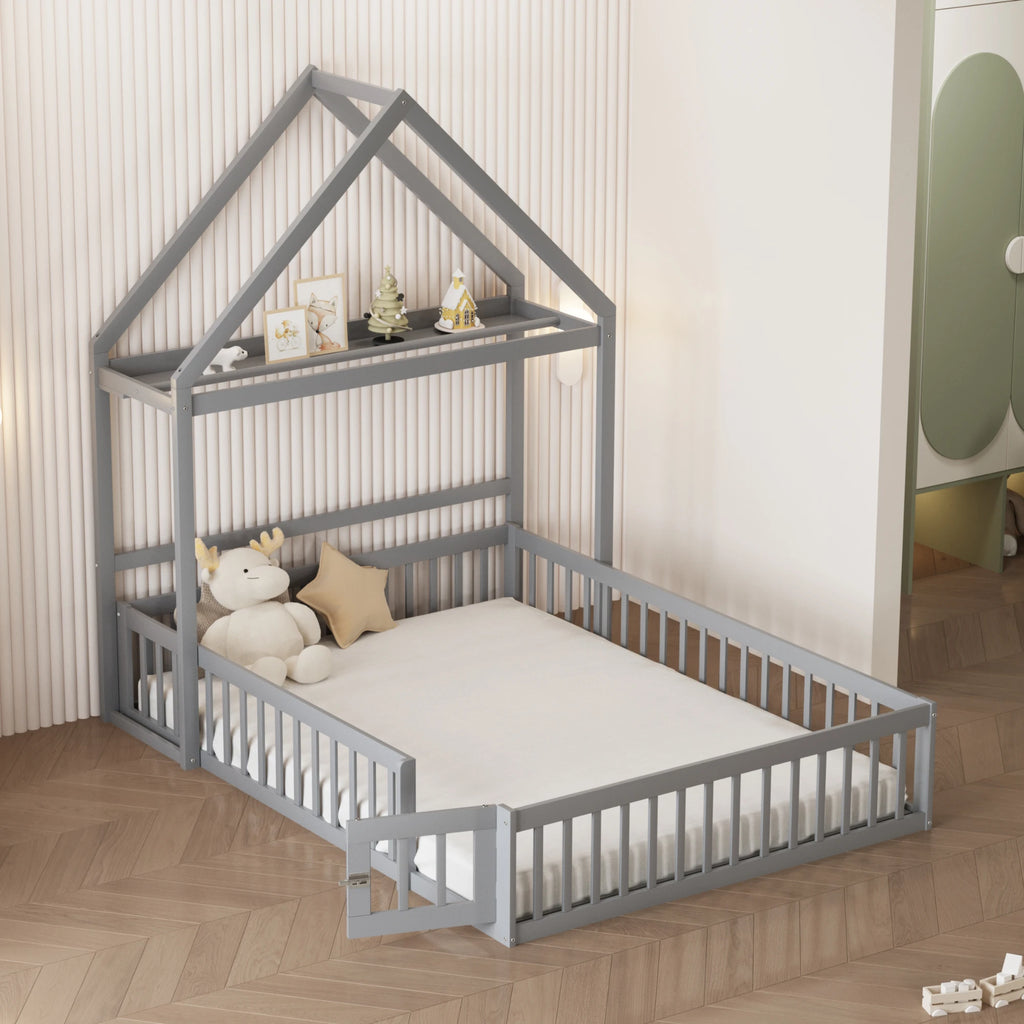 Kinderbett 140x200 mit abnehmbarem Dach und Bücherregal Lilla Kids