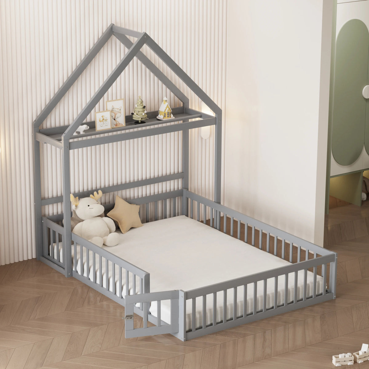 Kinderbett 140x200 mit abnehmbarem Dach und Bücherregal Lilla Kids