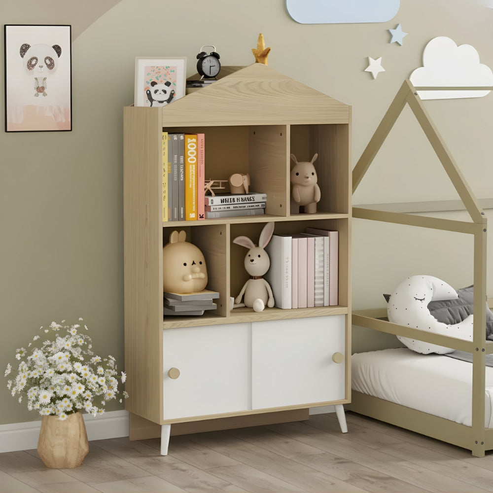 Kinderbücherregal aus Holz in Hausform mit Schiebetüren Lilla Kids