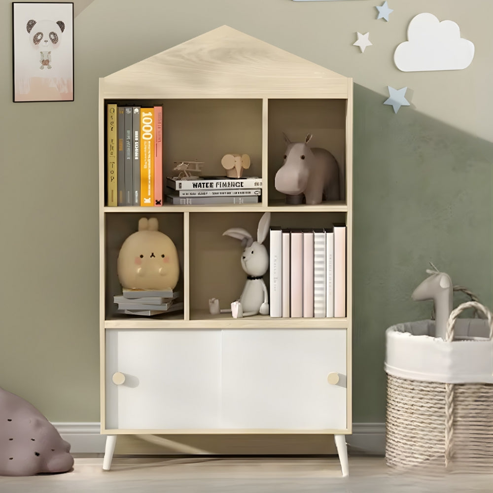 Kinderbücherregal aus Holz in Hausform mit Schiebetüren Lilla Kids