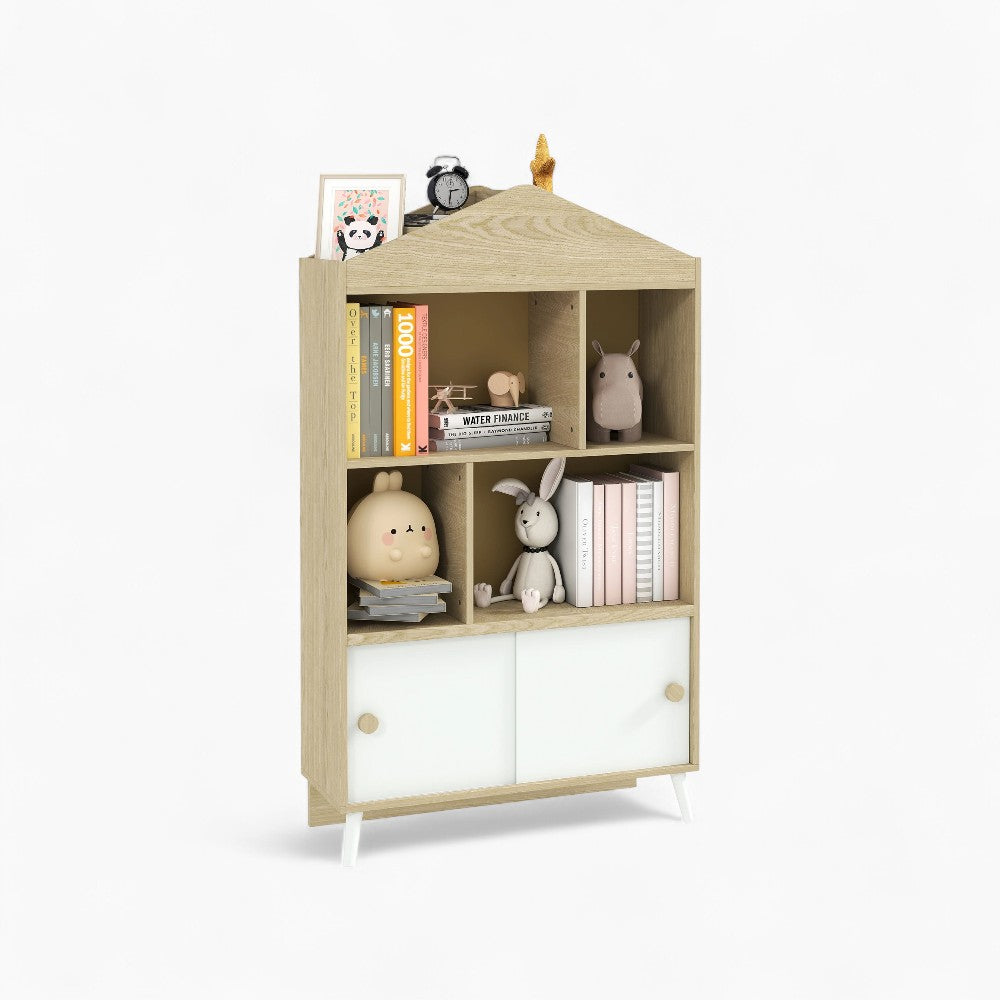 Kinderbücherregal aus Holz in Hausform mit Schiebetüren Lilla Kids