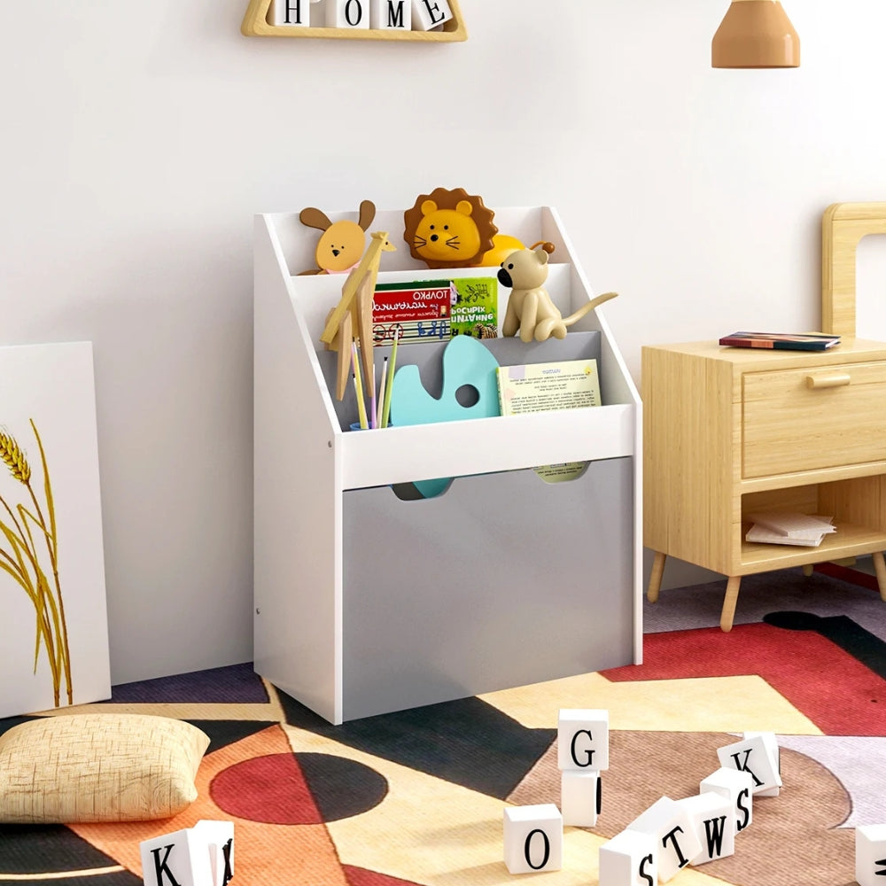 Kinderbücherregal aus Holz in Weiß und Grau mit Schublade Lilla Kids