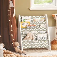 Kinderbücherregal aus Holz und Stoff mit 4 Fächern Lilla Kids