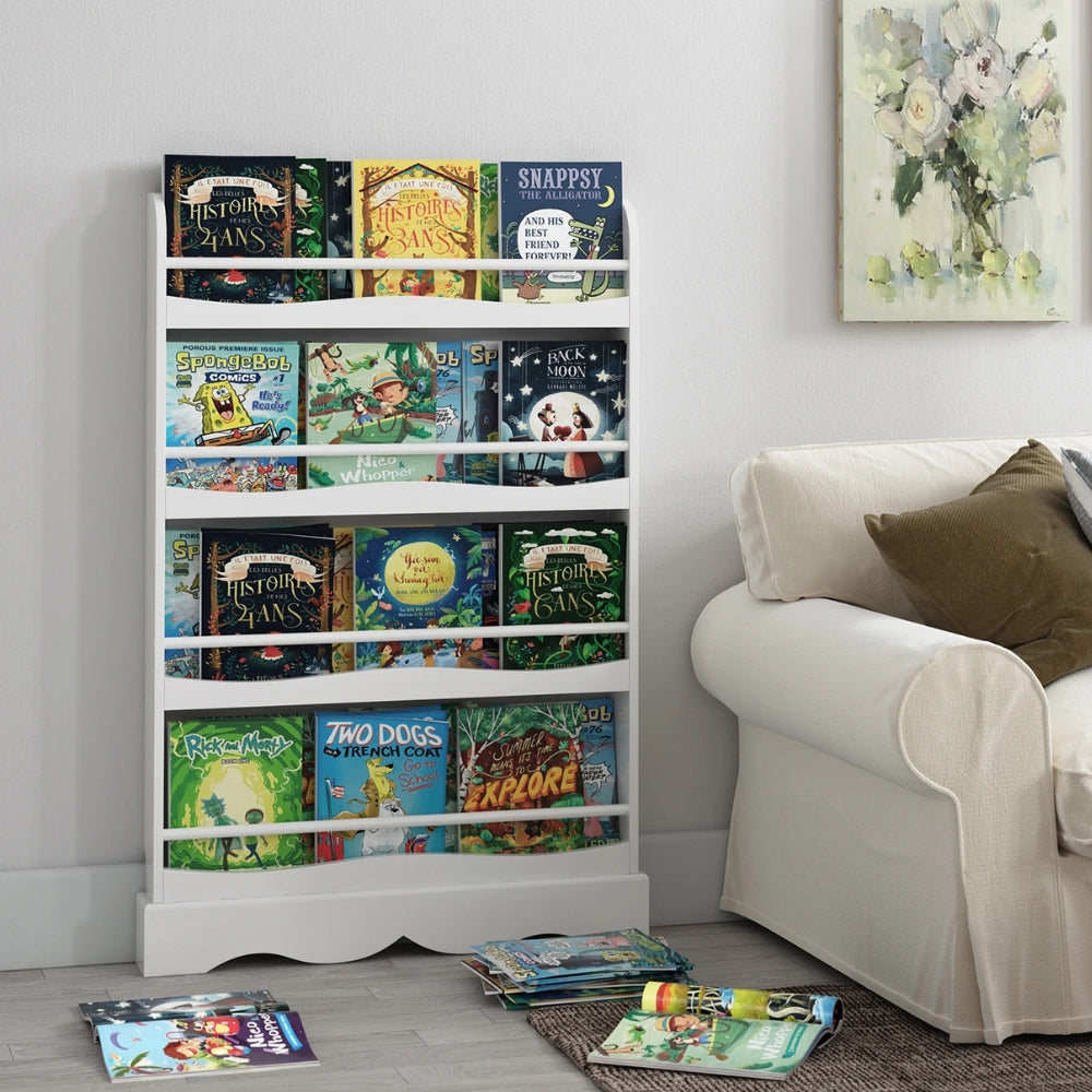 Kinderbücherregal aus weißem Holz mit 4 Ablagen Lilla Kids