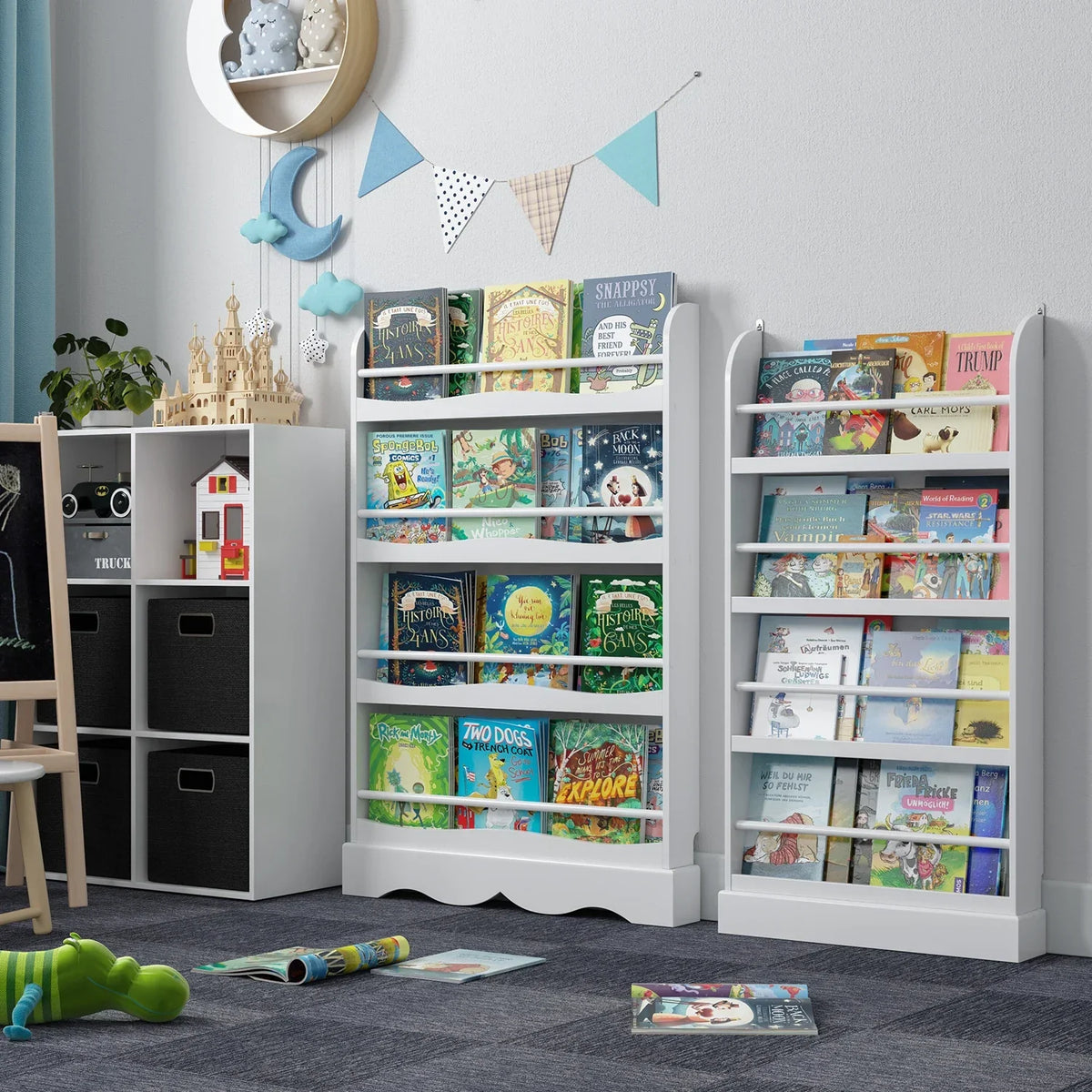 Kinderbücherregal aus weißem Holz mit 4 Ablagen Lilla Kids
