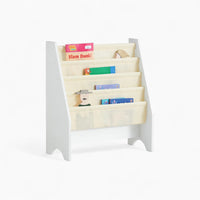 Kinderbücherregal aus weißem Holz mit beigem Stoff Lilla Kids