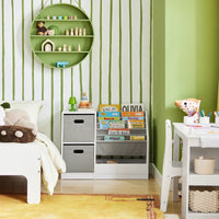 Kinderbücherregal aus weißem Holz mit grauem Stoff Lilla Kids