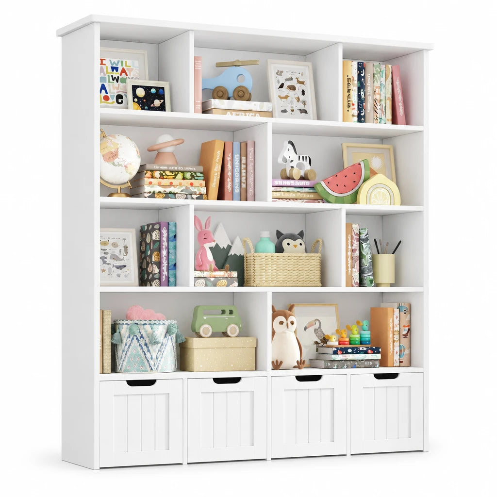 Kinderbücherregal mit 11 Fächern und 4 Schubladen, 146 cm Lilla Kids