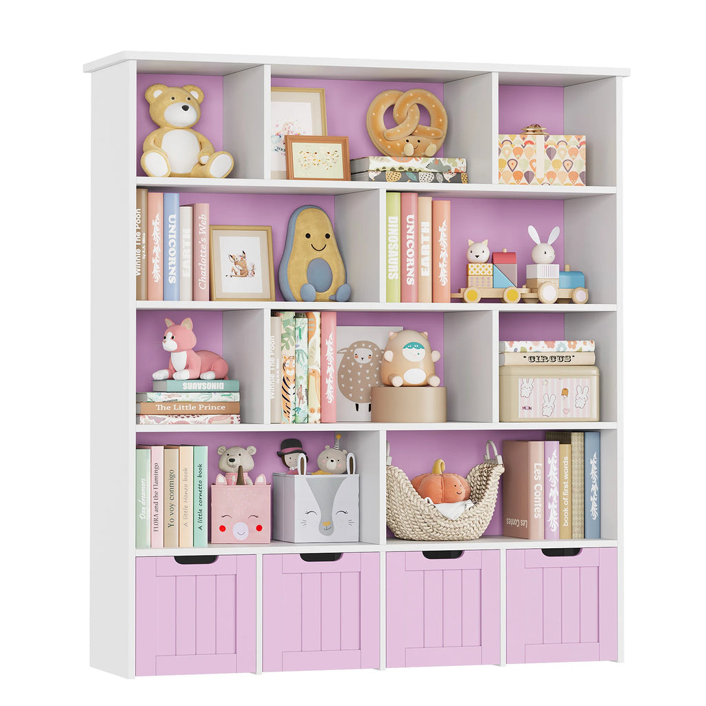 Kinderbücherregal mit 11 Fächern und 4 Schubladen, 146 cm Lilla Kids