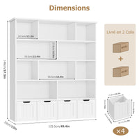 Kinderbücherregal mit 11 Fächern und 4 Schubladen, 146 cm Lilla Kids