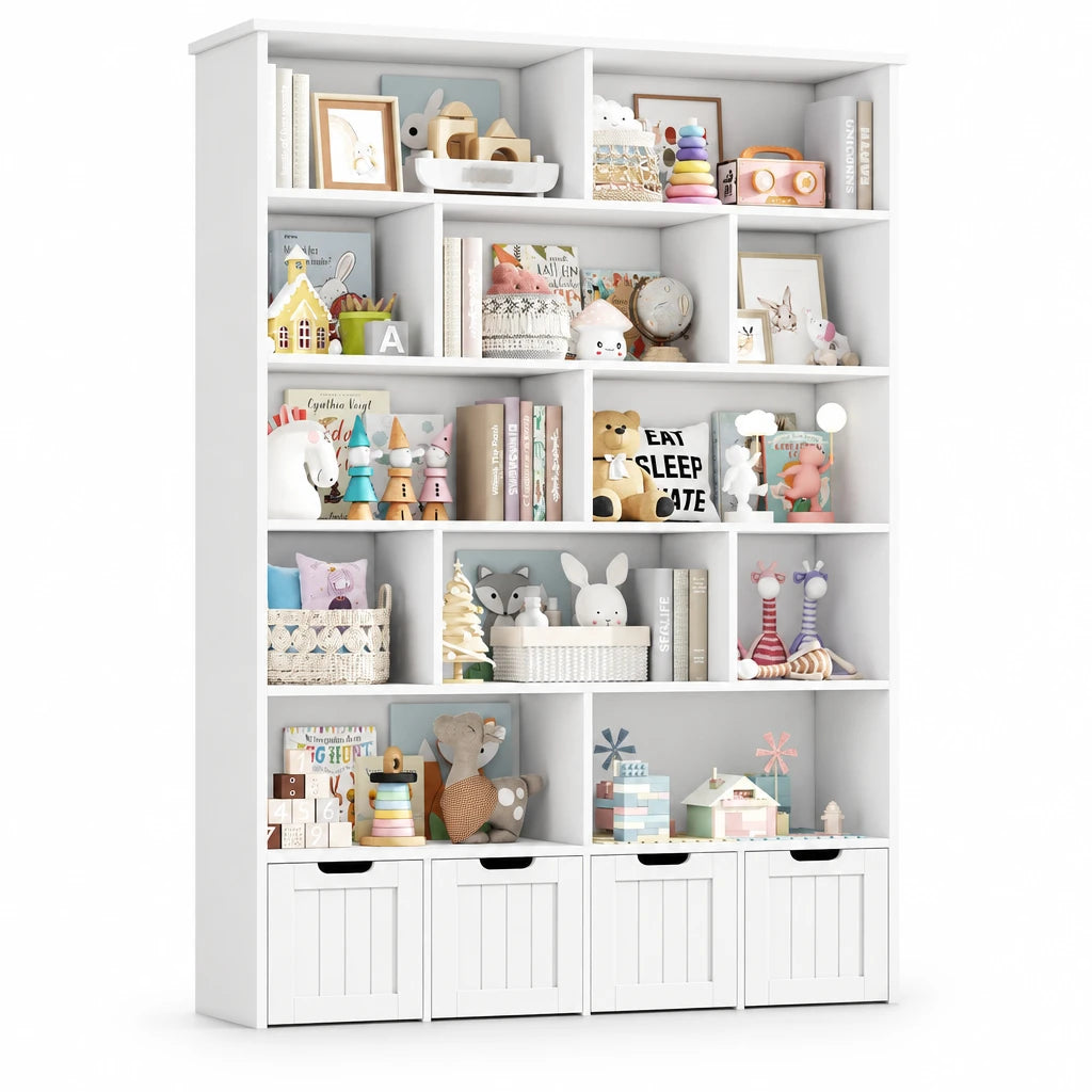 Kinderbücherregal mit 13 Fächern und 4 Schubladen, 175 cm Lilla Kids