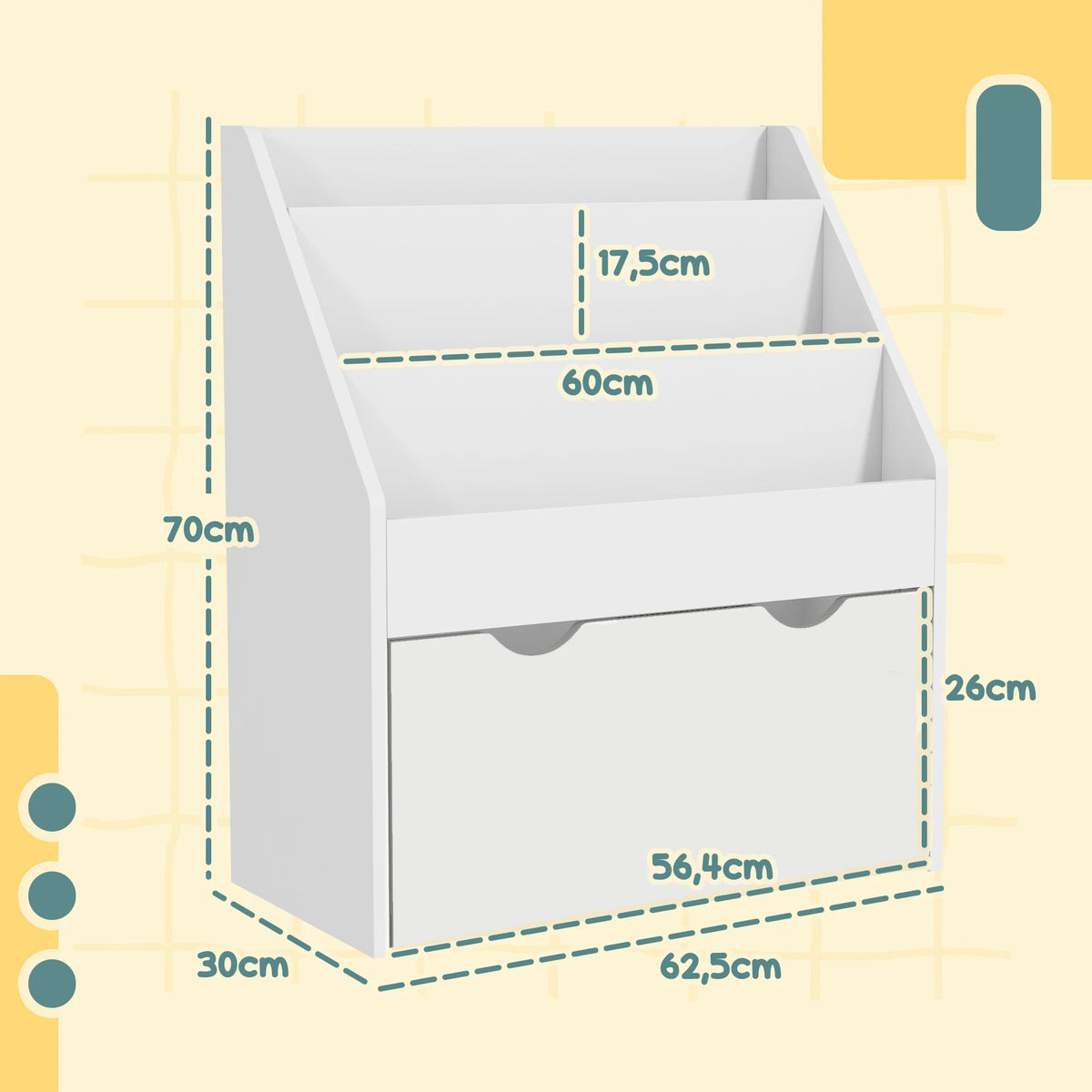 Kinderbücherregal mit 3 Ebenen und Schublade Lilla Kids
