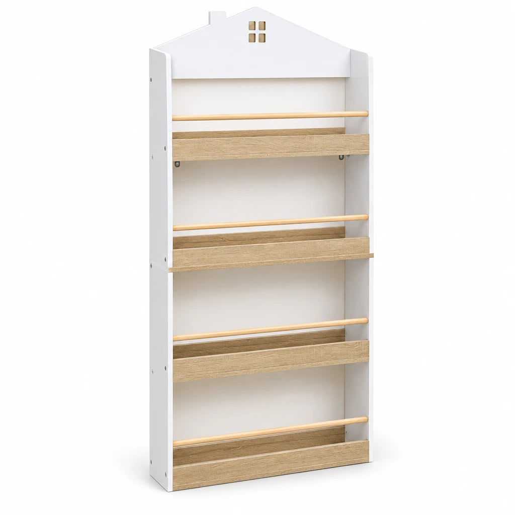 Kinderbücherregal mit 4 Ebenen in Weiß-Natur, 60 x 130 cm Lilla Kids