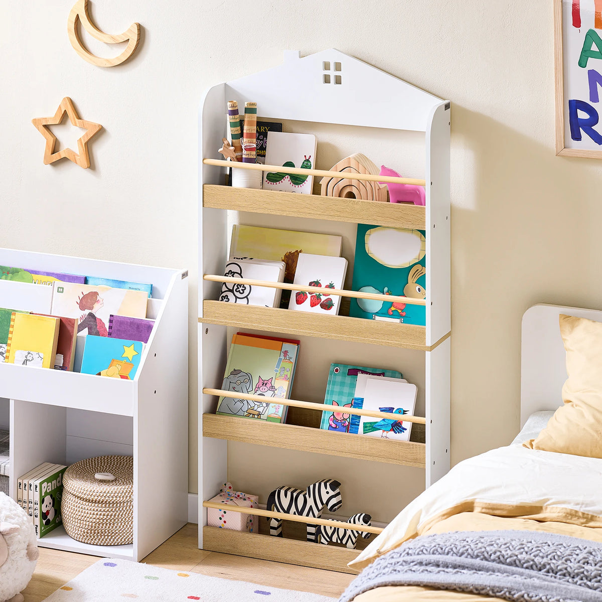Kinderbücherregal mit 4 Ebenen in Weiß-Natur, 60 x 130 cm Lilla Kids