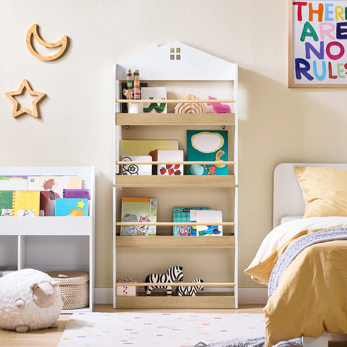 Kinderbücherregal mit 4 Ebenen in Weiß-Natur, 60 x 130 cm Lilla Kids