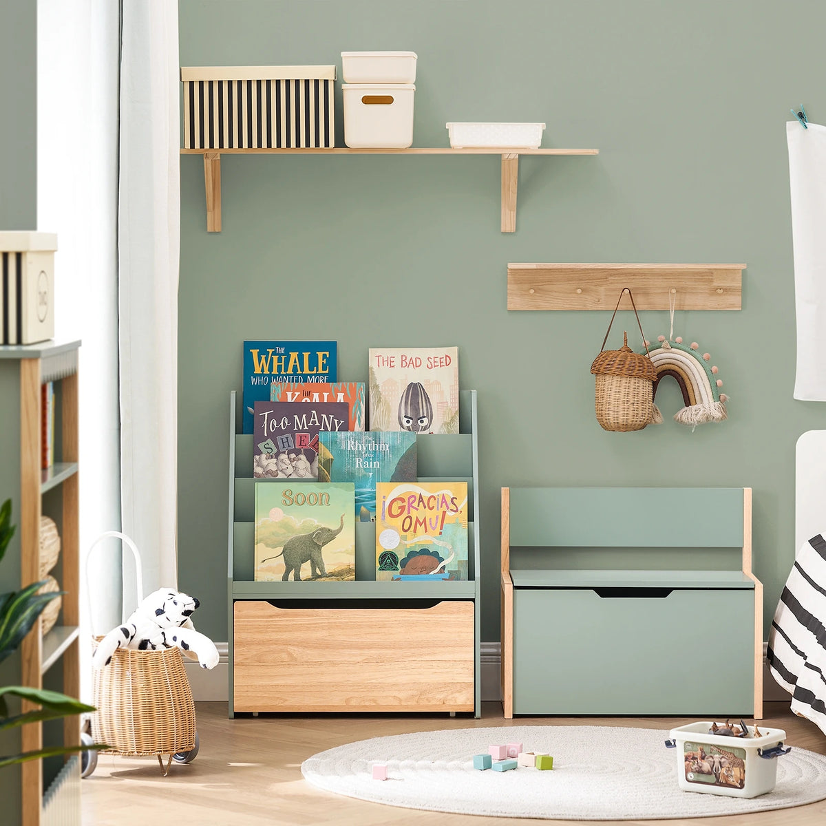 Kinderbücherregal mit 4 Fächern und Spielzeugkiste Lilla Kids