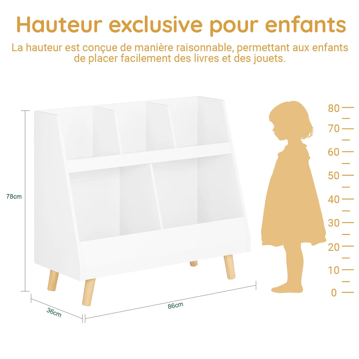 Kinderbücherregal mit 5 Fächern und Holzfüßen Lilla Kids