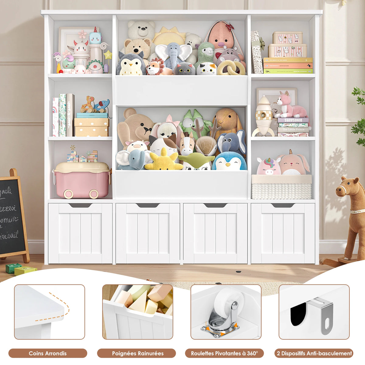 Kinderbücherregal mit 8 Boxen auf Rollen, 118 cm Lilla Kids