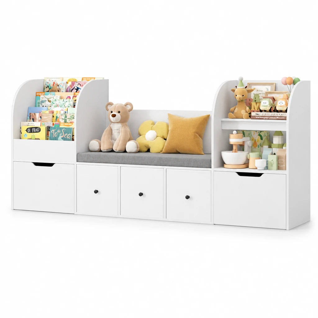 Kinderbücherregal mit Sitzbank, 4 Ebenen, 180 cm Lilla Kids