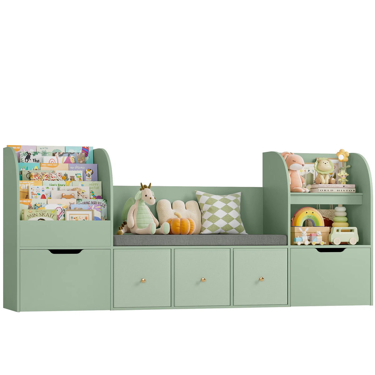 Kinderbücherregal mit Sitzbank, 4 Ebenen, 180 cm Lilla Kids