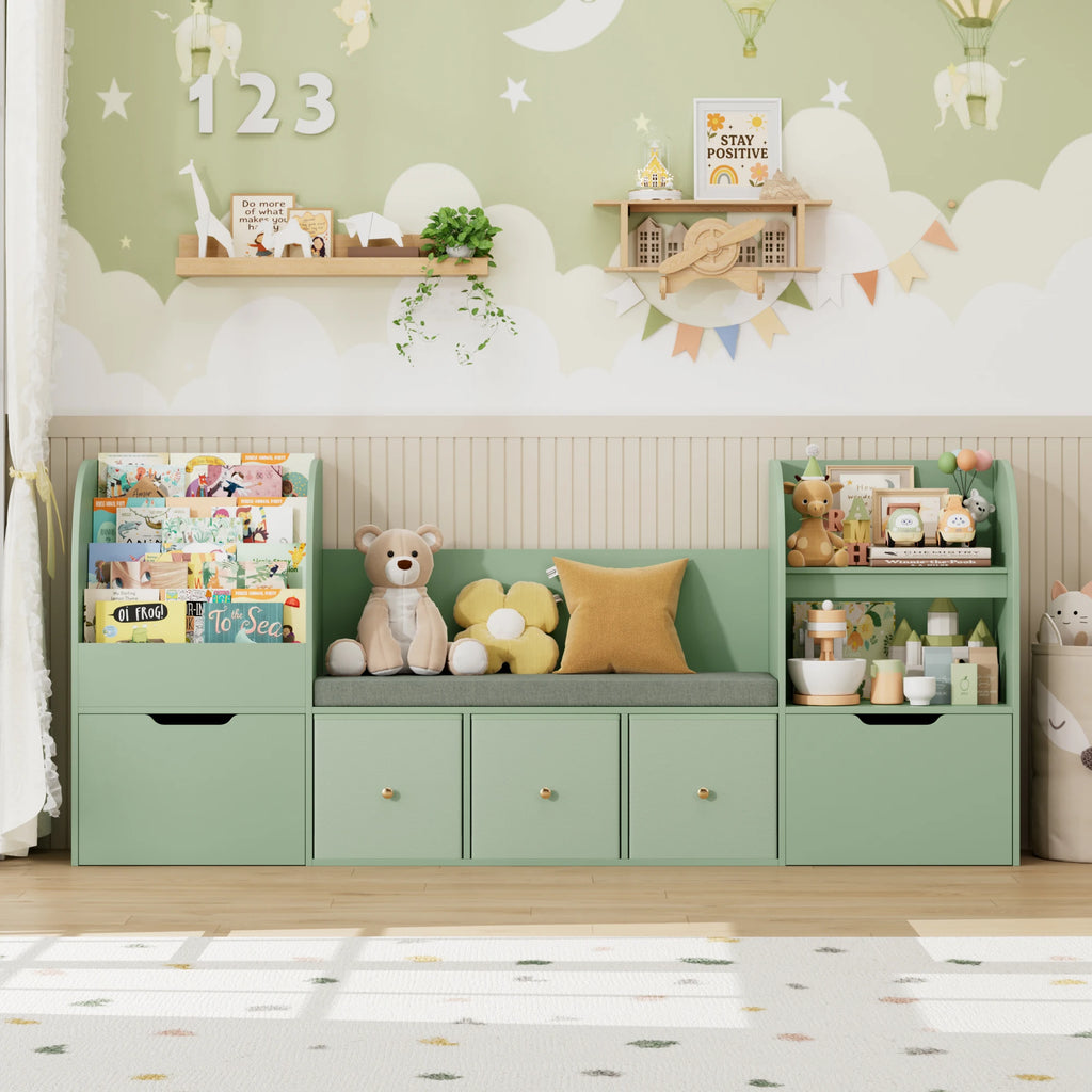 Kinderbücherregal mit Sitzbank, 4 Ebenen, 180 cm Lilla Kids