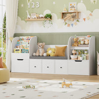 Kinderbücherregal mit Sitzbank, 4 Ebenen, 180 cm Lilla Kids