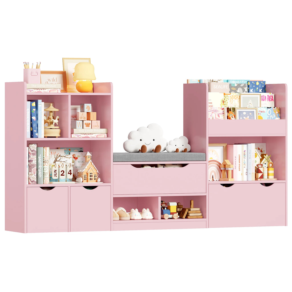 Kinderbücherregal mit Sitzbank und 3 Schubladen, 183 cm Lilla Kids