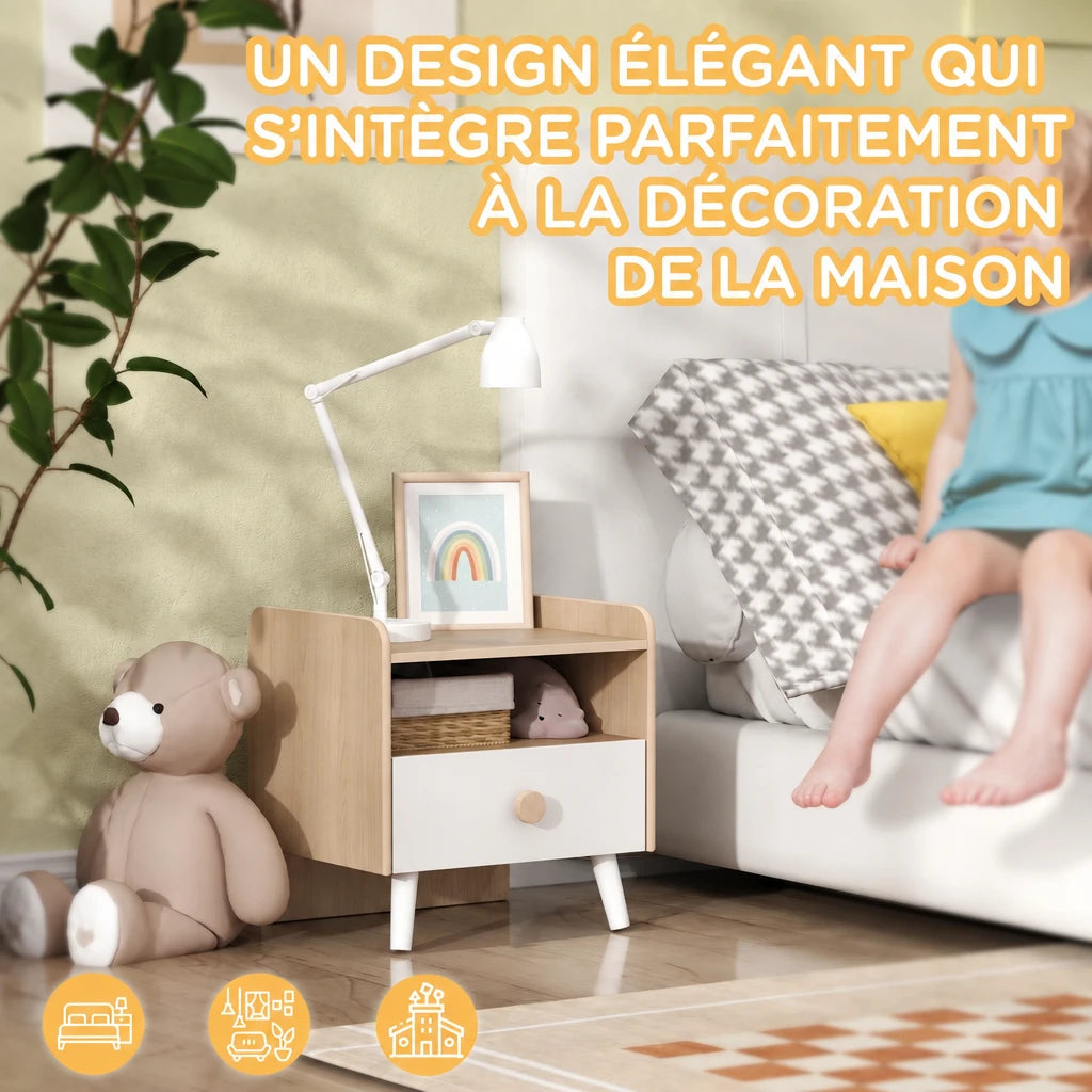 Kindernachttisch aus Holz mit Schublade Lilla Kids