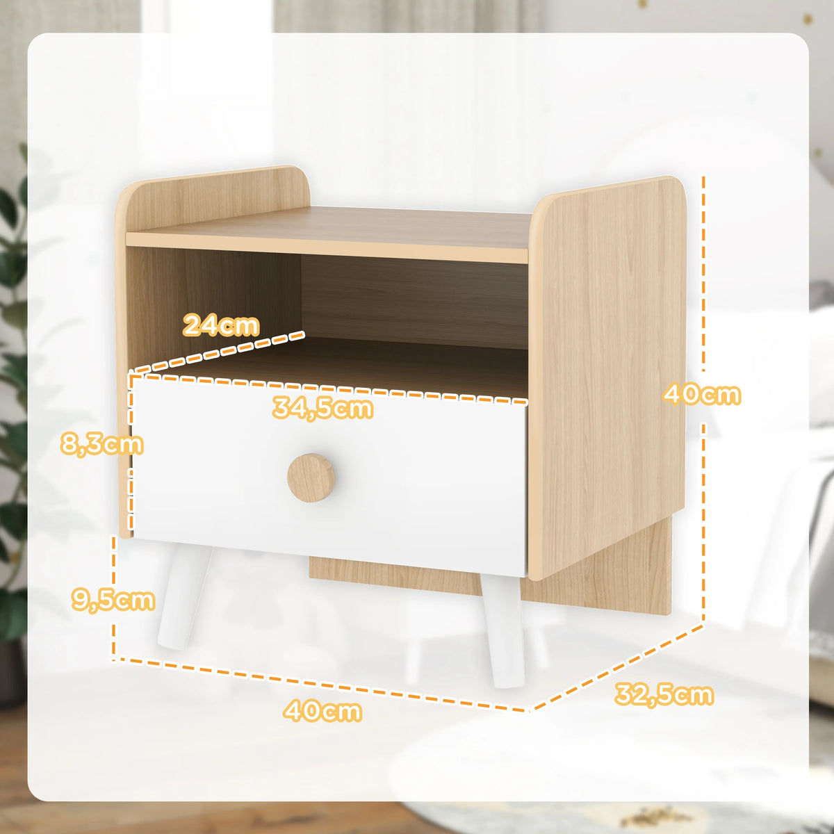 Kindernachttisch aus Holz mit Schublade Lilla Kids