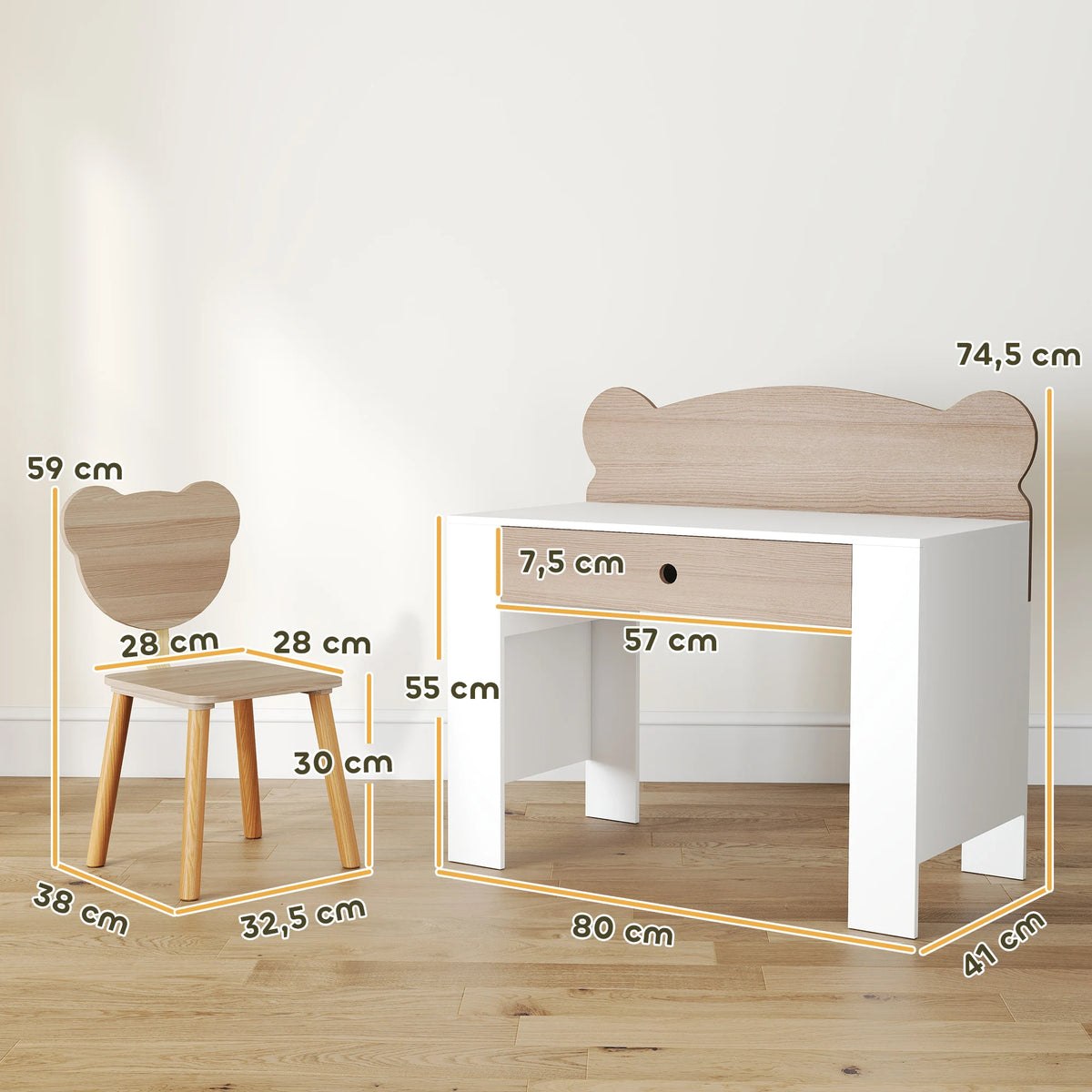 Kinderschreibtisch-Set mit Stuhl und Schublade Lilla Kids