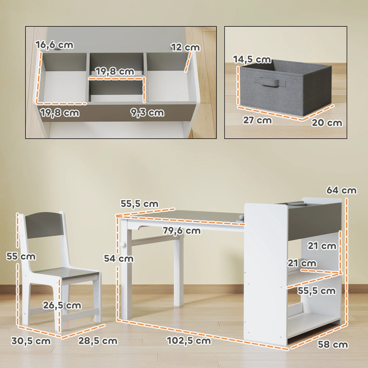 Kindertisch mit 2 Stühlen und Schublade Lilla Kids