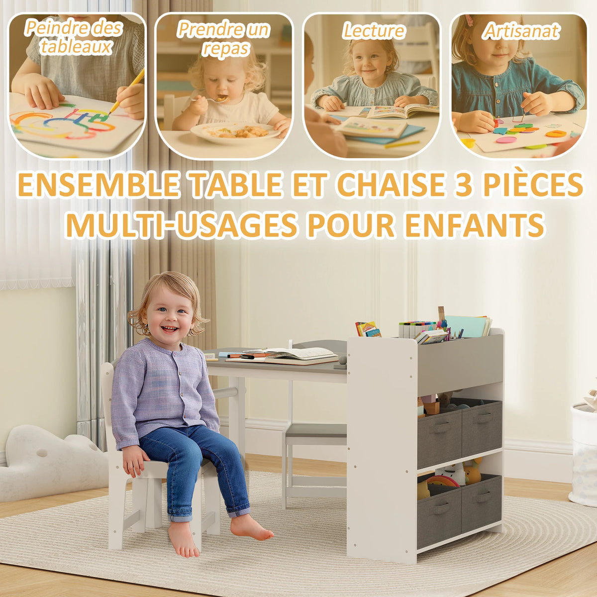 Kindertisch mit 2 Stühlen und Schublade Lilla Kids