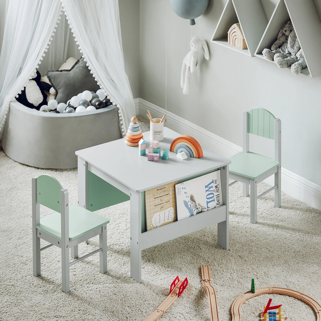Kindertisch mit Stühlen und Stauraum in Grau Lilla Kids