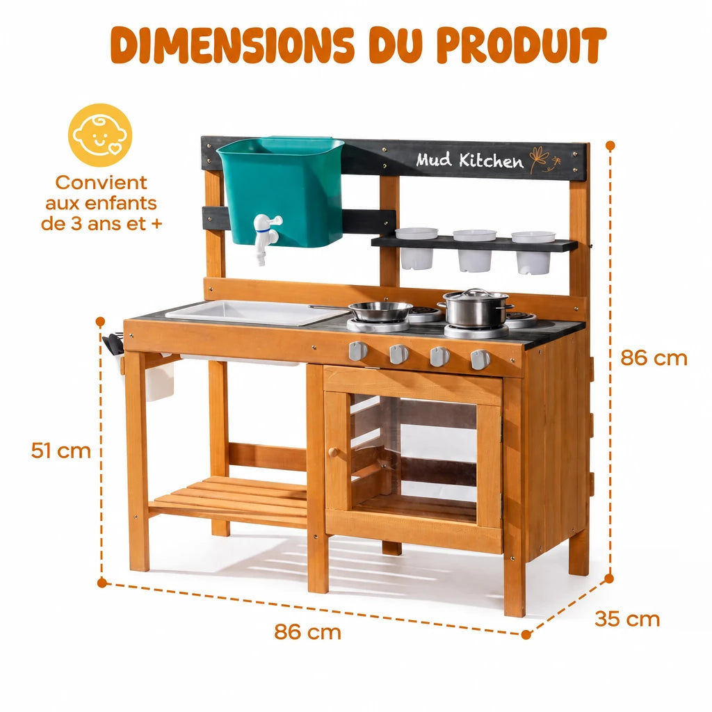 Matschküche aus Holz mit abnehmbarer Spüle Lilla Kids