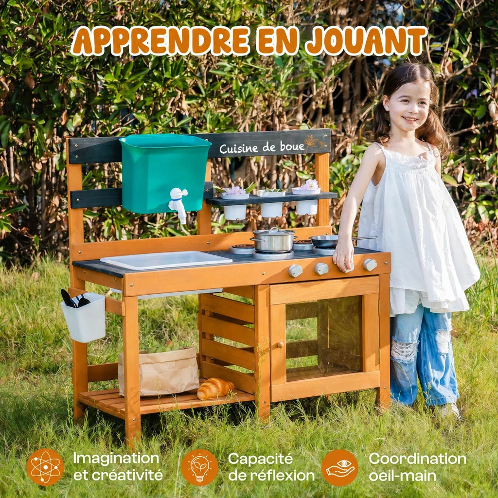 Matschküche aus Holz mit abnehmbarer Spüle Lilla Kids